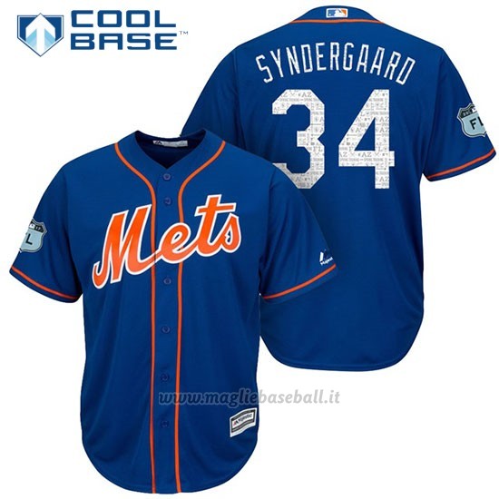 Maglia Baseball Uomo New York Mets Noah Syndergaard 2017 Allenamento Primaverile Cool Base Giocatore